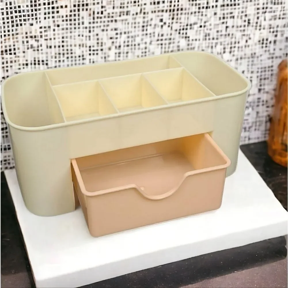 Makeup Organizer Cosmetic Storage Box Beige Pink Desk Vanity Organizer Drawer